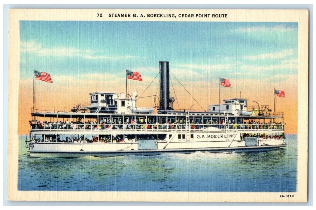 c1930's Steamer Ship GA Boeckling Cedar Point Route Ohio OH Vintage Postcard