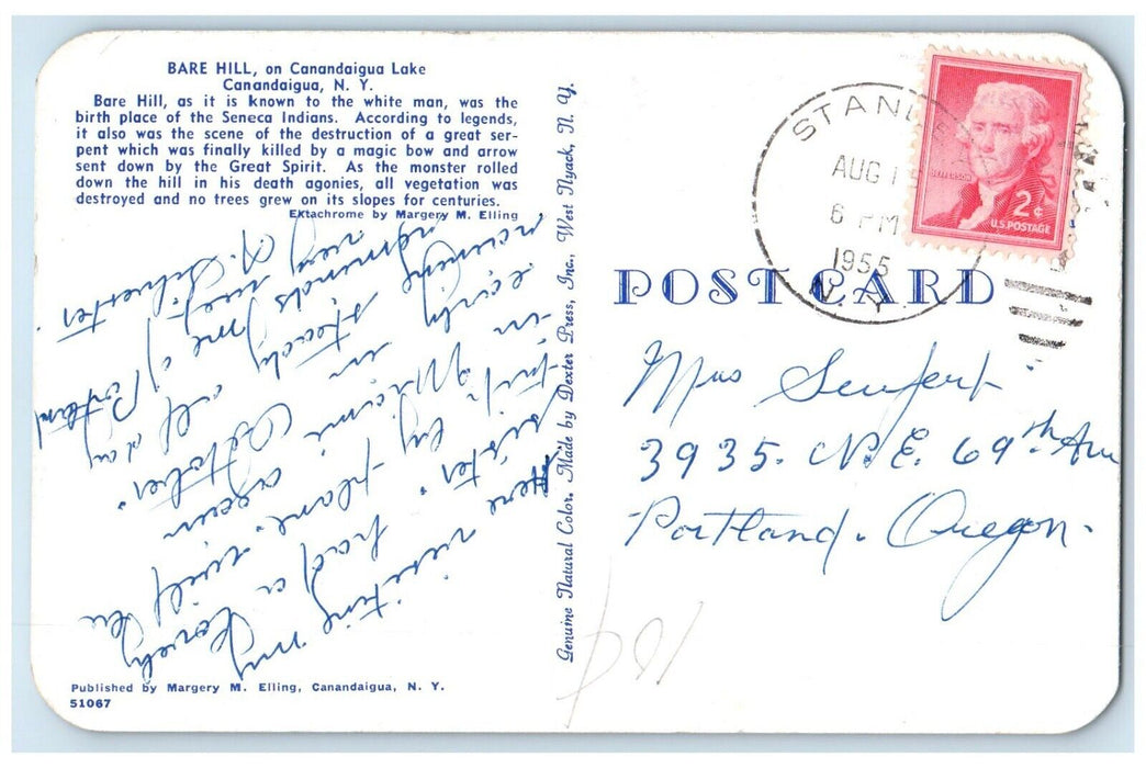 1955 Bare Hill On Canandaigua Lake Canandaigua Stanley New York NY Postcard