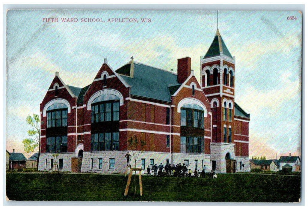 c1910 Fifth Ward School Exterior Building Appleton Wisconsin WI Vintage Postcard