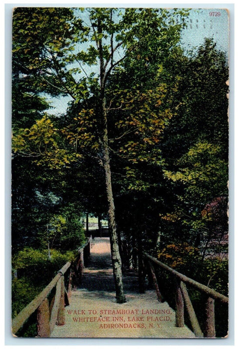 1914 Walk To Steamboat Landing Whiteface Inn Lake Placid Adirondacks NY Postcard