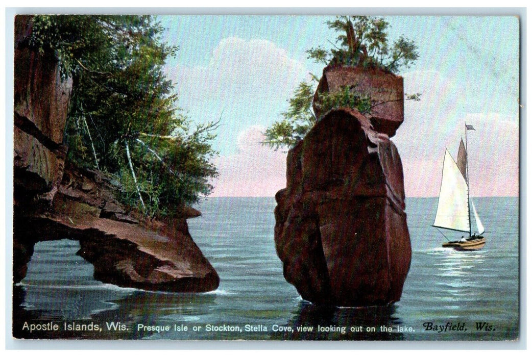 c1910 Presque Isle Stockton Stella Cove Lake Apostle Islands Wisconsin Postcard