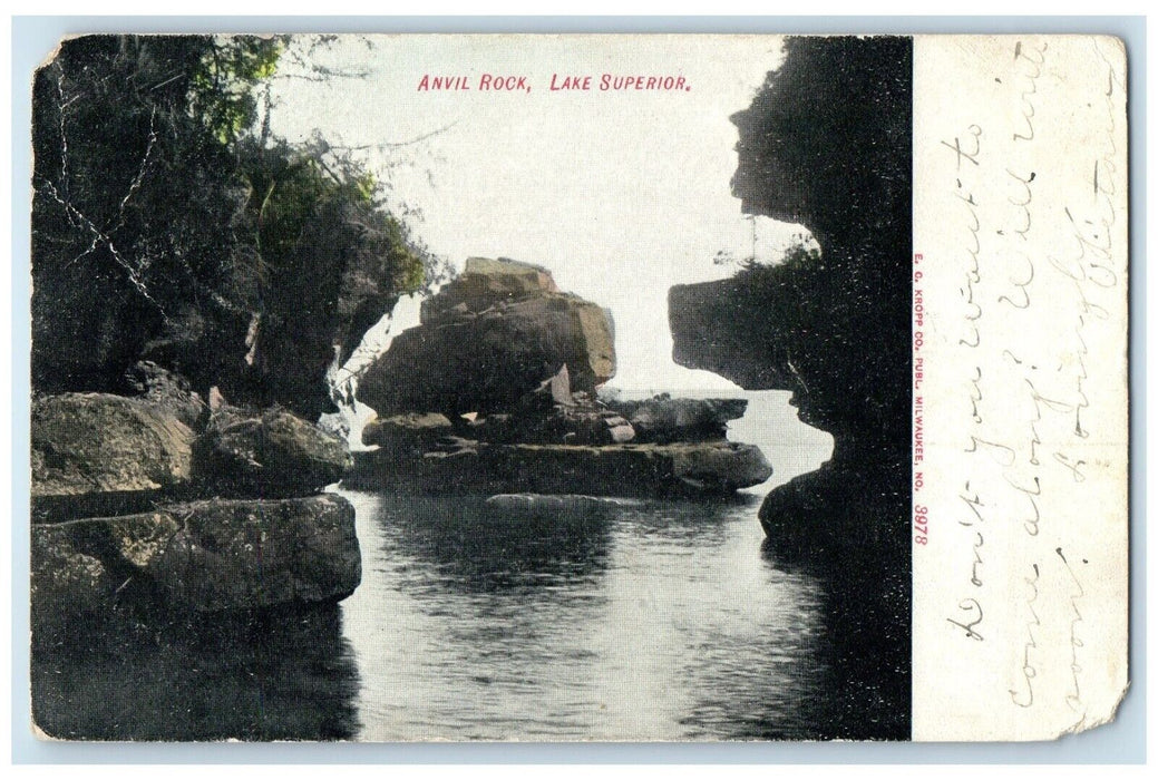 1910 Anvil Rock Cliff Rocks Lake Superior Wisconsin WI Vintage Antique Postcard