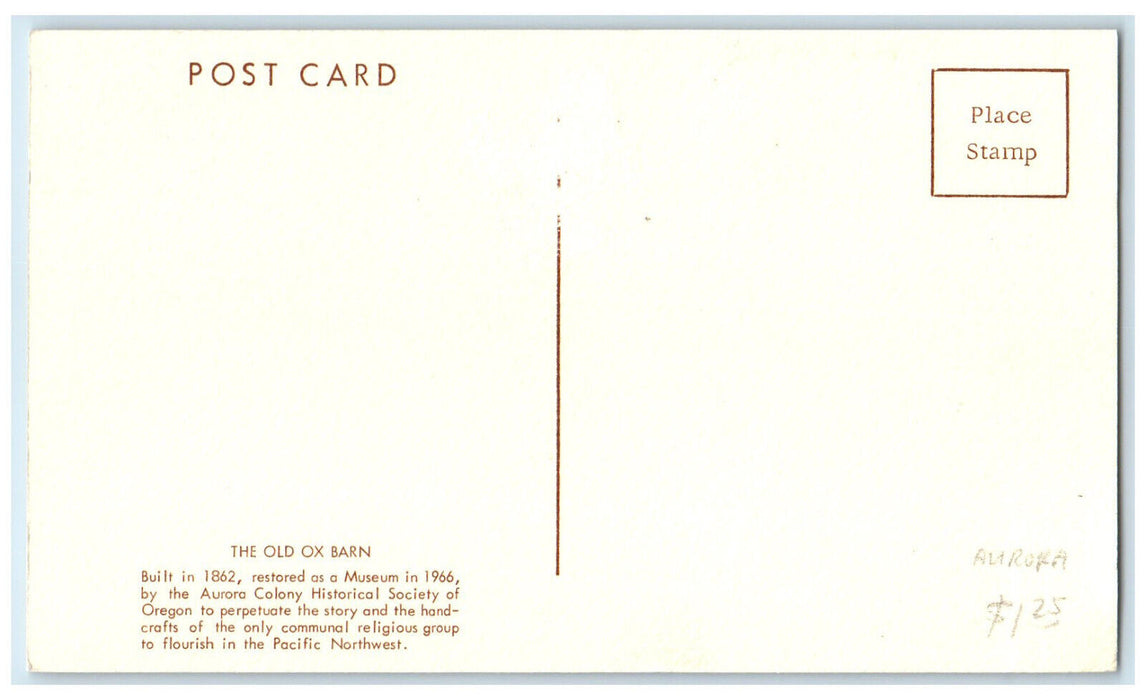 1966 Old Aurora Colony Ox Barn Aurora Oregon OR Clark Moor Will Postcard