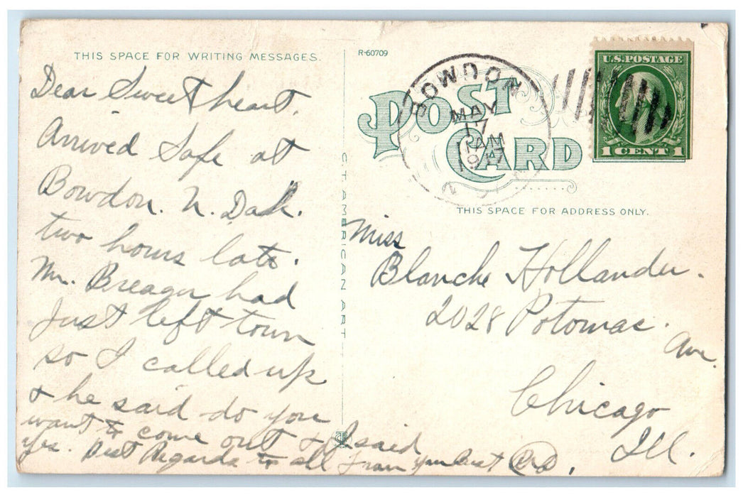1917 Greetings from Bowdon North Dakota ND Horse Carriage Antique Postcard