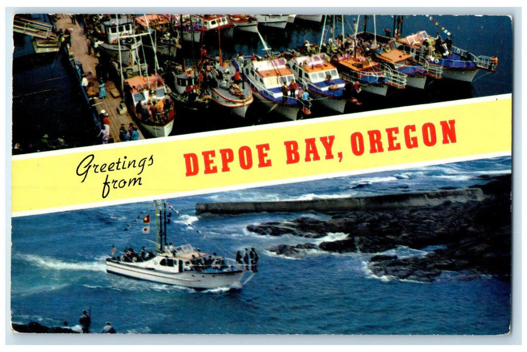 c1960's Greetings from Depoe Bay Oregon OR Fleet of Flowers Multiview Postcard