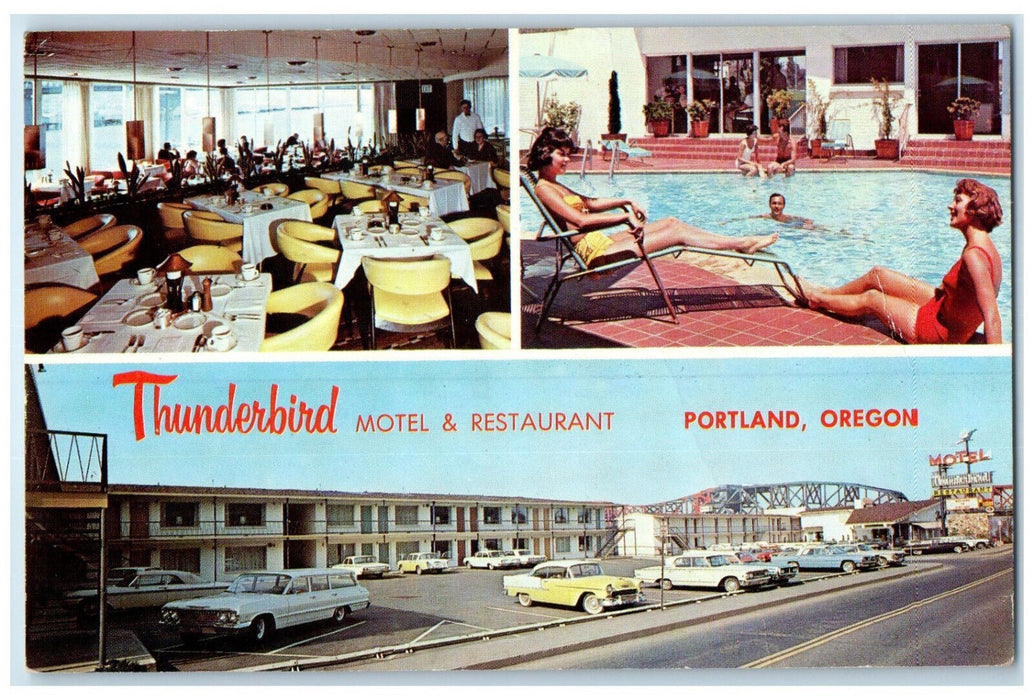 c1960's Thunderbird Motel & Restaurant Portland Oregon OR Multiview Postcard