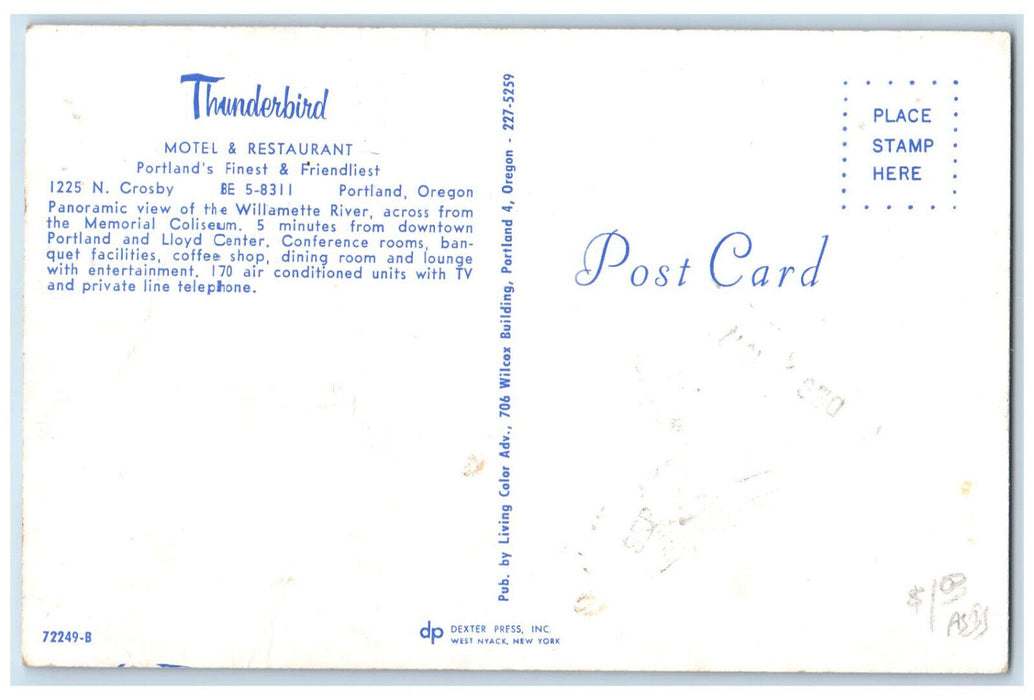 c1960's Thunderbird Motel & Restaurant Portland Oregon OR Multiview Postcard