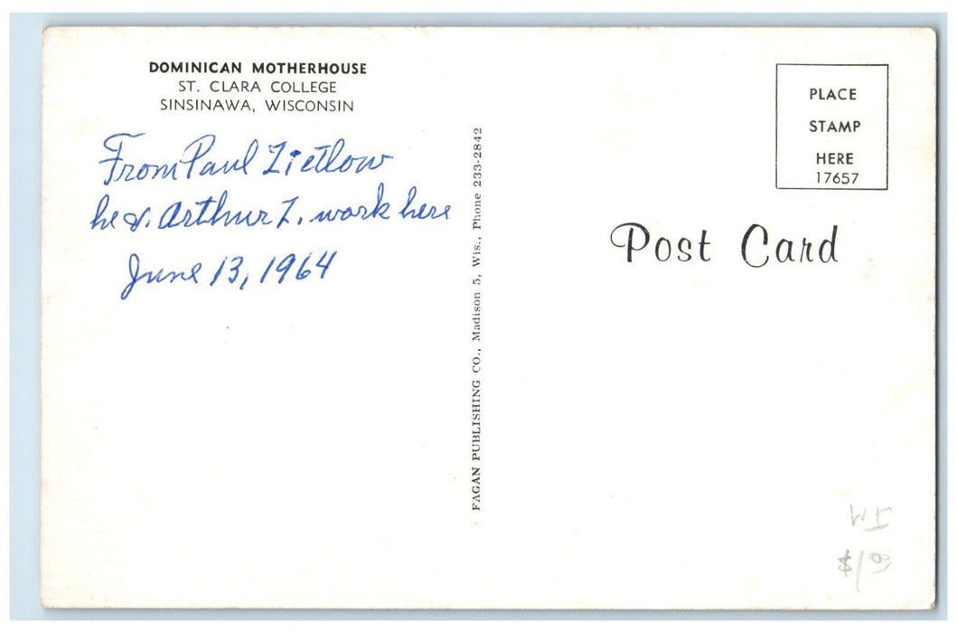 1964 Dominican Motherhouse St. Clara College Sinsinawa Wisconsin WI Postcard