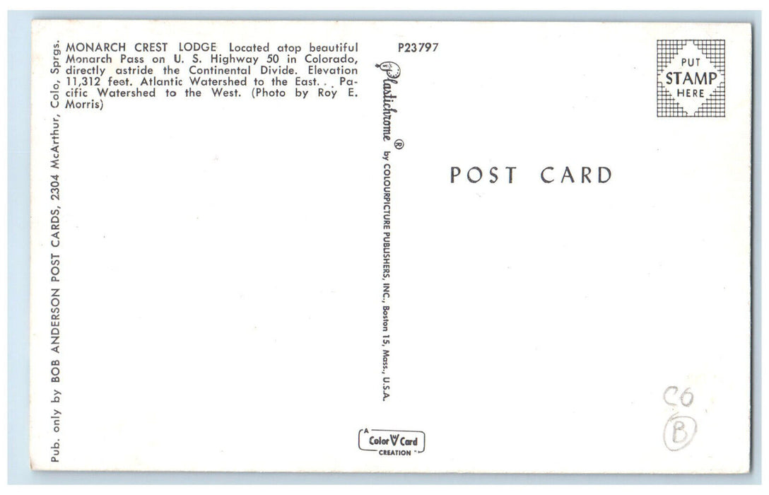 c1950's Monarch Crest Lodge US Highway 50 Colorado CO Unposted Postcard