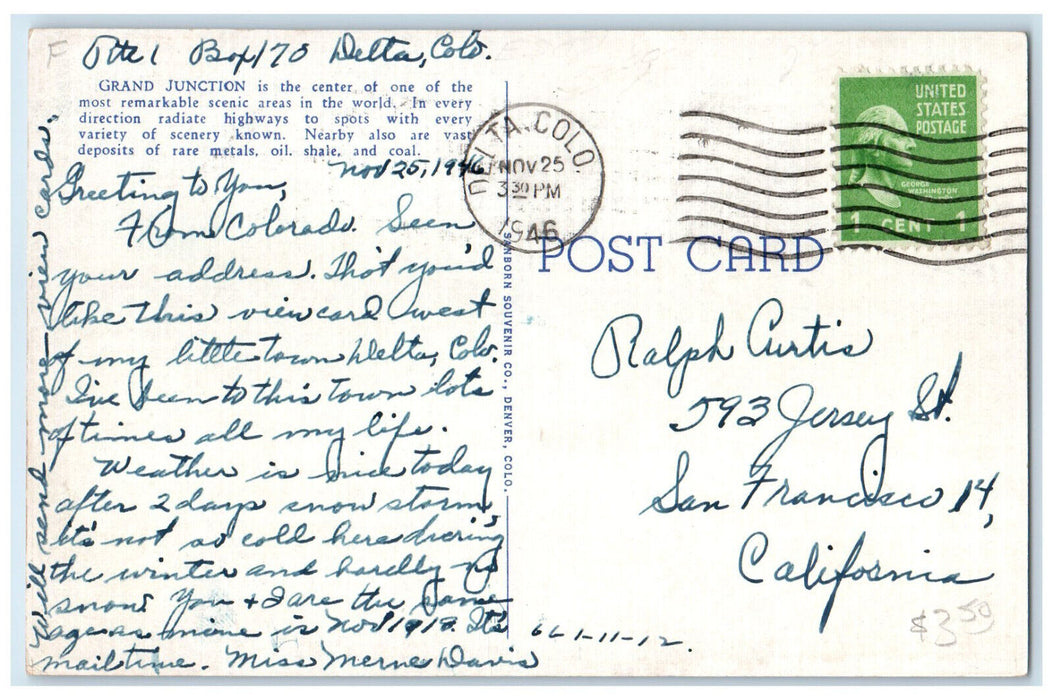 1946 Main Street Business District Grand Junction Colorado CO Postcard