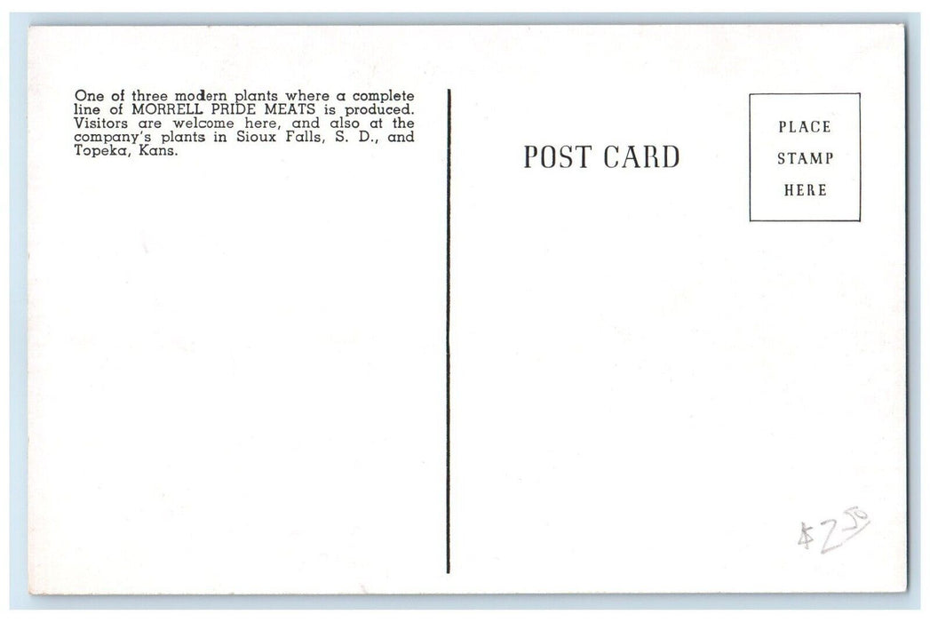 c1940 Home Morrell Pride Meats John Morrell Exterior Field Ottumwa Iowa Postcard