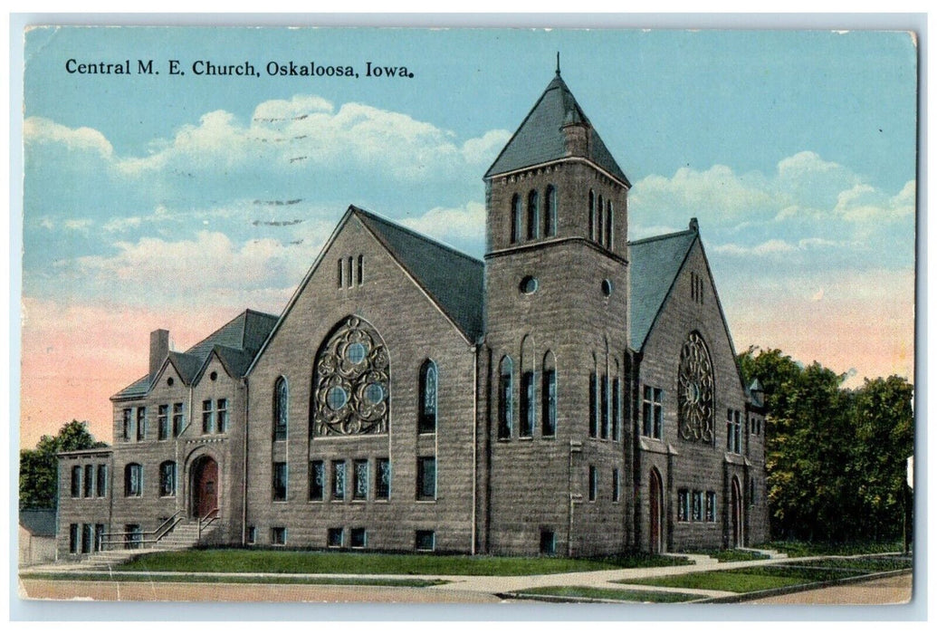 1922 Central ME Church Scene Street Oskaloosa Iowa IA Posted Vintage Postcard