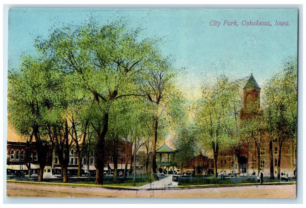 c1910's View Of City Park Pavilion Church Scene Oskaloosa Iowa IA Postcard