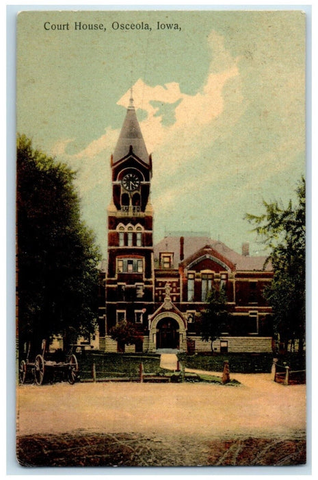 1909 Court House Building Tower Clock Osceola Iowa IA Posted Antique Postcard