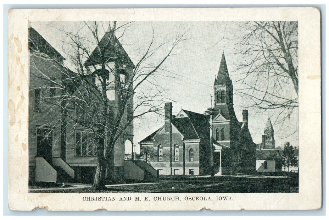 c1910's Christian And ME Church Osceola Iowa IA Unposted Antique Postcard