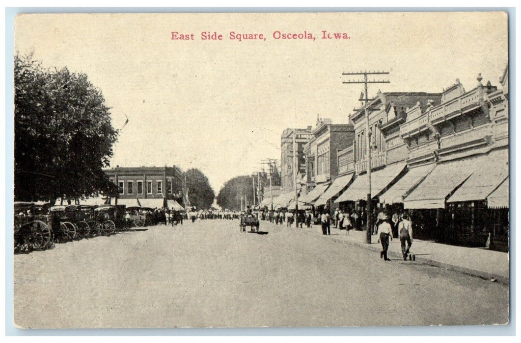 1913 East Side Square Stores Horse Carriage Osceola Iowa IA Antique Postcard