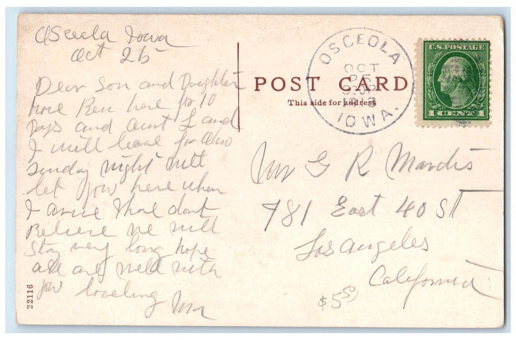 1913 East Side Square Stores Horse Carriage Osceola Iowa IA Antique Postcard