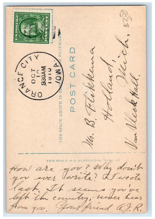 1910 Sioux County Court House Building Orange City Iowa IA Antique Postcard