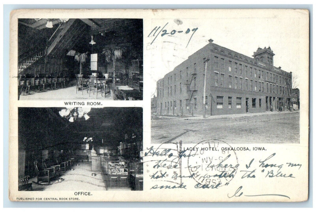 1907 Writing Room Office Lacey Hotel Multiview Oskaloosa Iowa Vintage Postcard