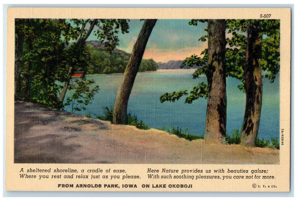 c1930's Sheltered Shoreline From Arnolds Park Iowa On Lake Okoboji IA Postcard
