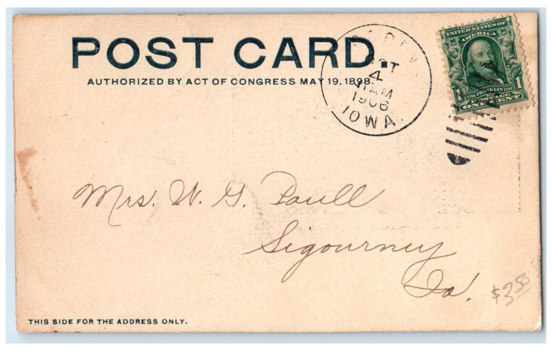 1906 Public School Building And Trees Ogden Iowa IA Posted Antique Postcard