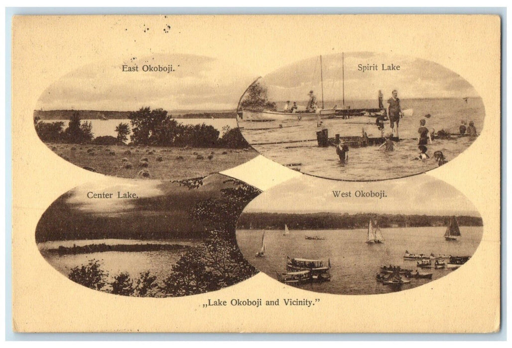 1916 Lake Okoboji And Vicinity Spirit Lake Iowa IA Multiview Vintage Postcard