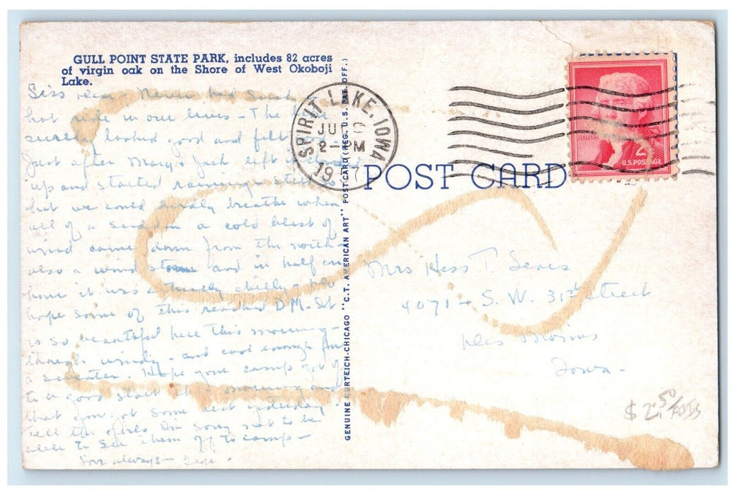1957 The Lodge Gull Point State Park Lake Okoboji Spirit Lake Iowa IA Postcard
