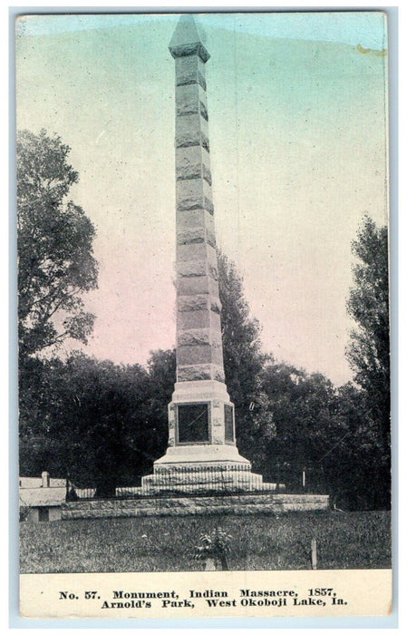 c1910's Monument Indian Massacre Arnolds Park Lake Okoboji Iowa IA Postcard
