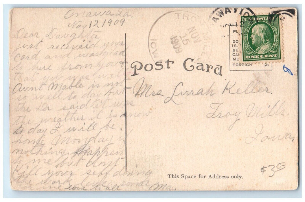 1909 Manual Training Building Onawa Iowa IA Posted Antique Postcard