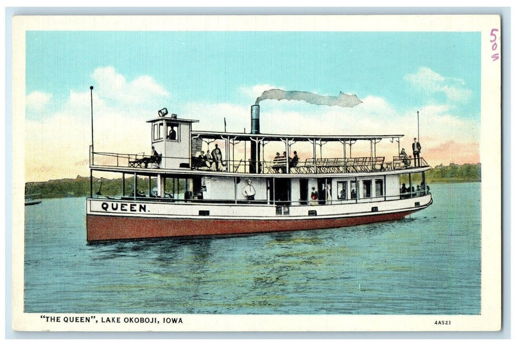 c1930's Steam Boat Queen On West Okoboji Lake Langdon Iowa IA Vintage Postcard