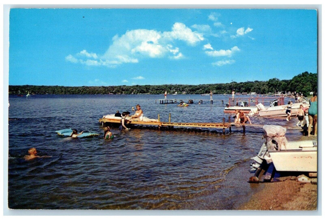 c1950's View Of Terrace Park Beach West Okoboji Iowa IA Vintage Postcard