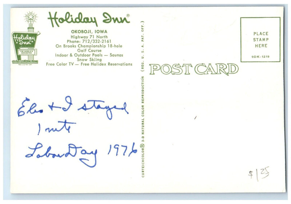 1976 Aerial View Of Holiday Inn Hotel Cars Okoboji Iowa IA Vintage Postcard