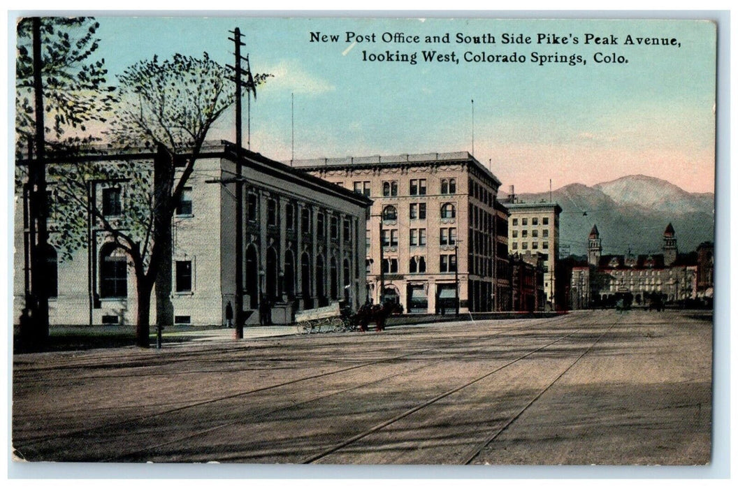 c1910 New Post Office South Side Pike Peak Avenue Colorado Springs CO Postcard