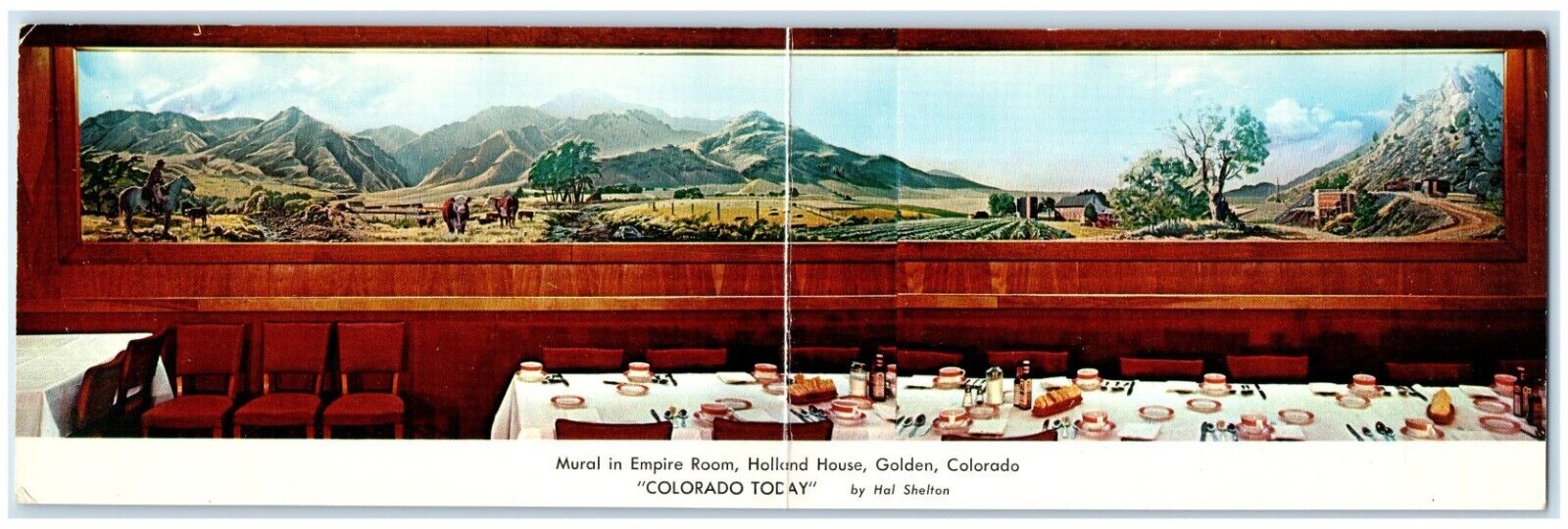 c1960 Mural Empire Room Holland House Golden Colorado Unposted Fold Out Postcard