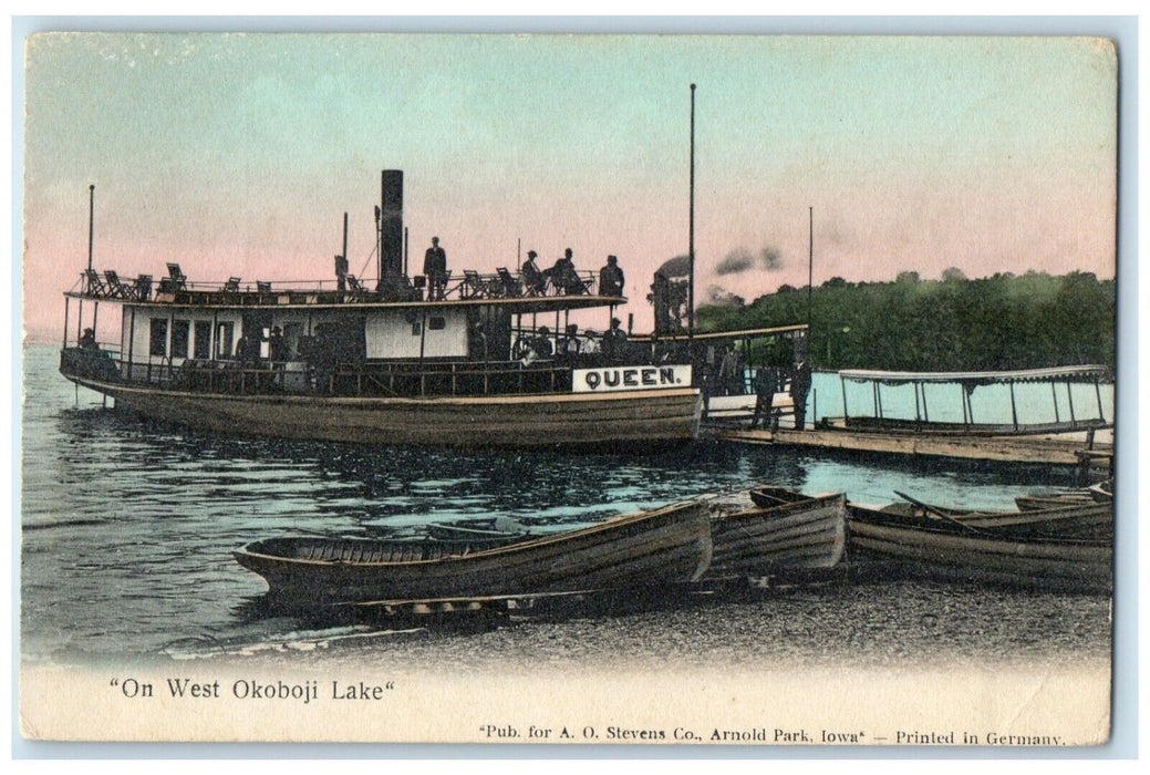 c1910's On West Steam Boat Queen Okoboji Lake Iowa IA Unposted Antique Postcard