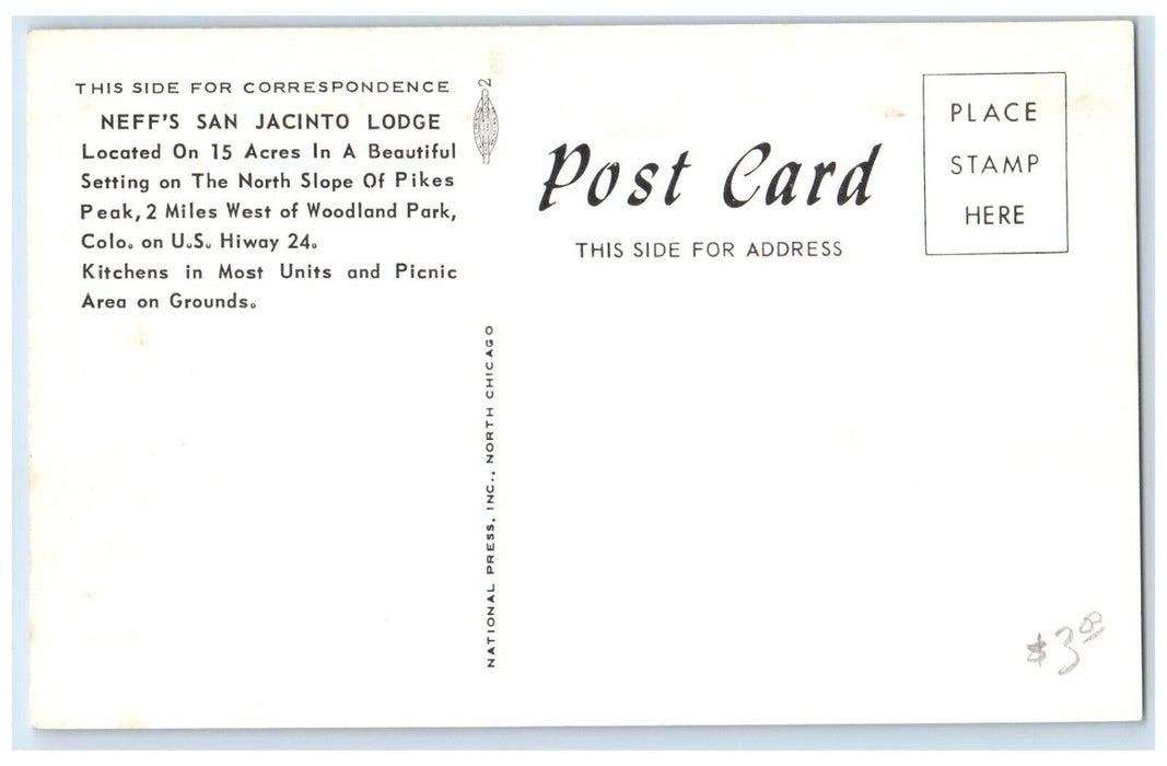 Neff's San Jacinto Lodge Motel Woodland Park Colorado CO, Mountain View Postcard