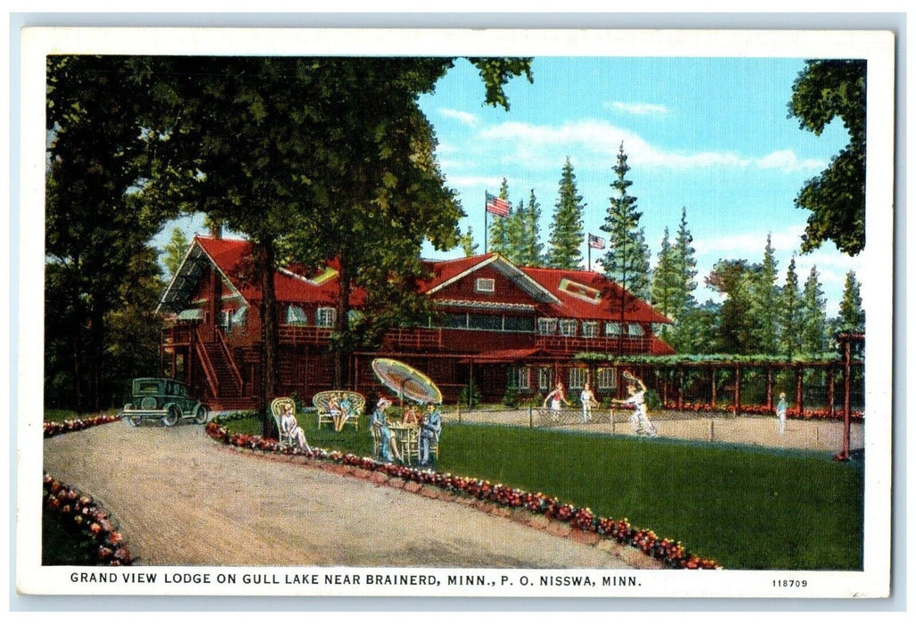 Rustic Lounge Grand View Lodge Gull Lake Brainerd PO Nisswa MN Vintage Postcard