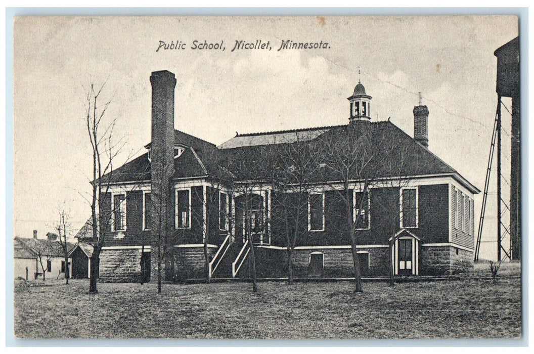 c1910's Public School Building Campus Nicollet Minnesota MN Antique Postcard