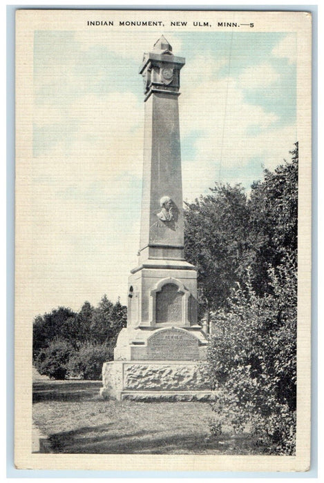 1938 View Of Indian Monument New Ulm Minnesota MN Posted Vintage Postcard
