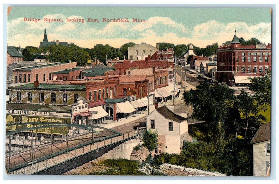 c1910's Bridge Square Looking East Restaurant Northfield Minnesota MN Postcard