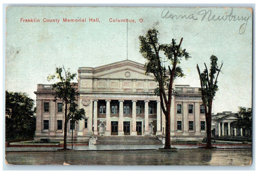 c1910 Franklin County Memorial Hall Exterior Building Columbus Ohio OH Postcard