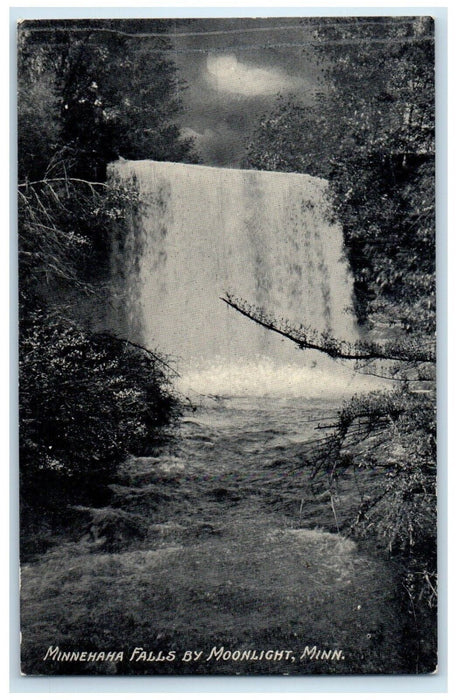 c1910's Minnehaha Falls By Moonlight Minnesota MN, Waterfalls Antique Postcard