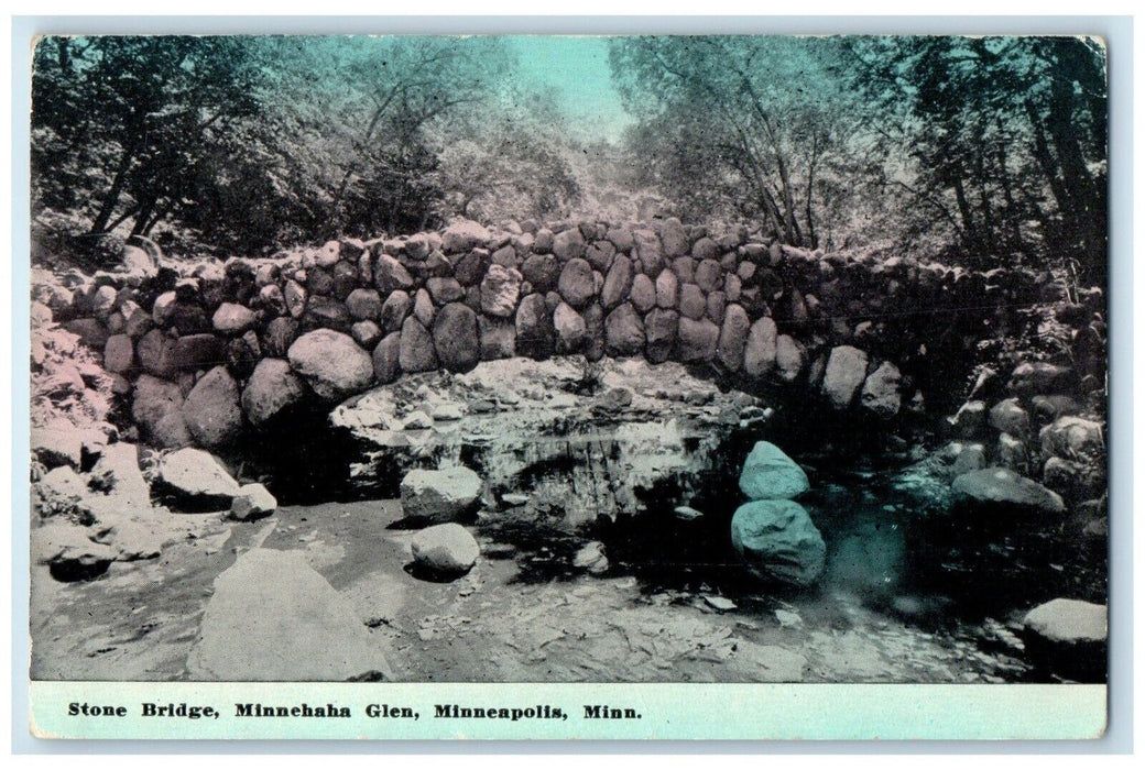 1912 Stone Bridge Minnehaha Glen Minneapolis Minnesota MN Antique Postcard