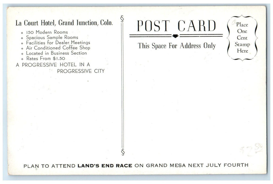 c1940 Roadside View La Court Hotel Building Grand Junction Colorado CO Postcard