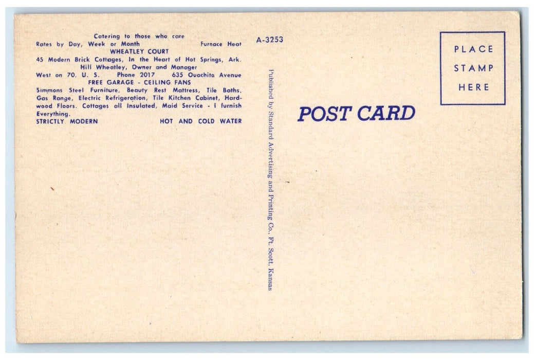 Whitley Court Motel Roadside Hot Springs National Park Arkansas AK Postcard