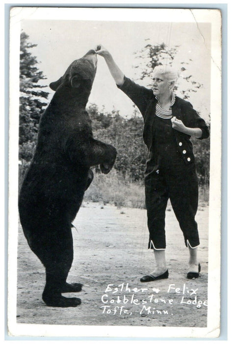 c1950's Esther & Felix Cobblestone Lodge Bear Tofte MN RPPC Photo Postcard