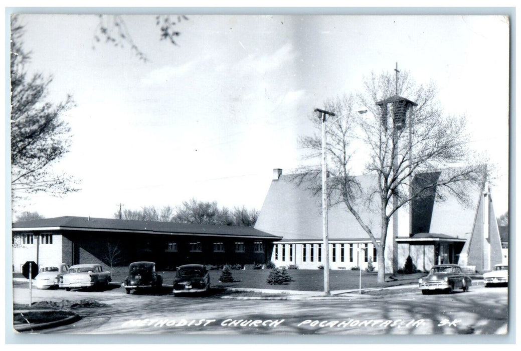 1972 Methodist Church Cars Scene Pocahontas Iowa IA RPPC Photo Vintage Postcard