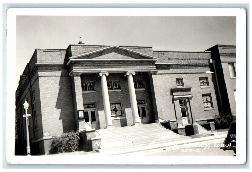 c1940's Methodist Church Scene Street Perry Iowa IA RPPC Photo Vintage Postcard