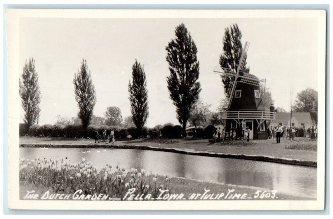The Dutch Garden Pella Iowa IA, At Tulip Time Windmill RPPC Photo Postcard