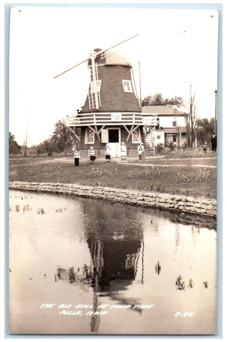 c1940s The Old Mill At Tulip Time Pella Iowa IA, River Scene RPPC Photo Postcard